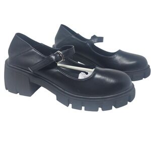 IDFU Black Chunky Platform Mary Jane Shoes Women Size 8.5 Buckle Strap